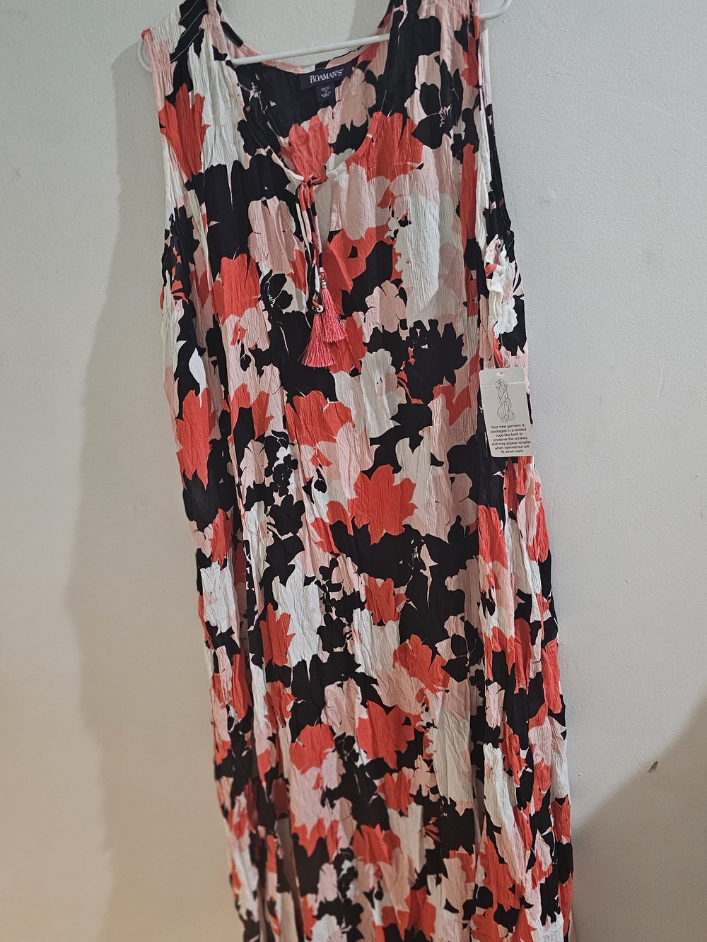 NWT 3X 30X32 Roaman's Coral, Pink & Black Floral Maxi Dress